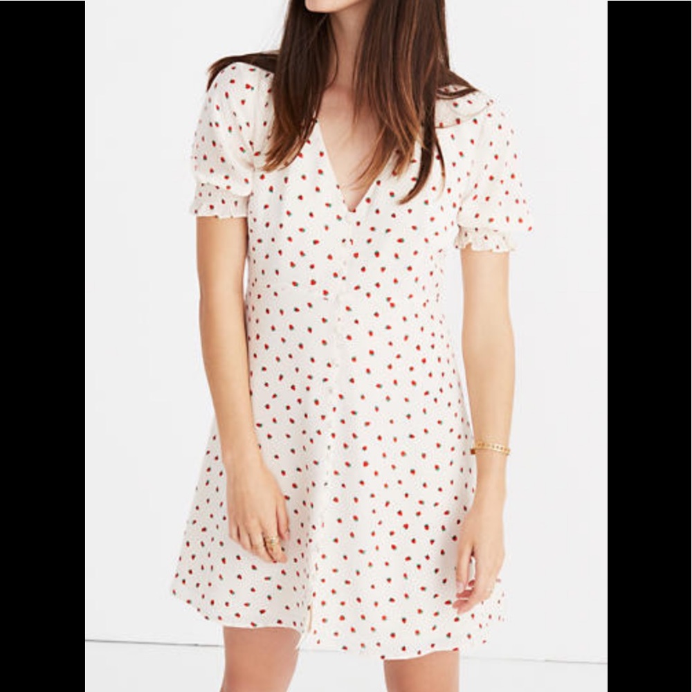 Madewell Silk Strawberry Print Dress Sz 14